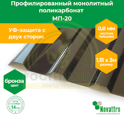 Профилированный поликарбонат Novattro МП-20 1,15х2,0 м