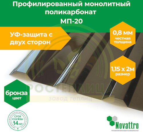 Профилированный поликарбонат Novattro МП-20 1,15х2,0 м